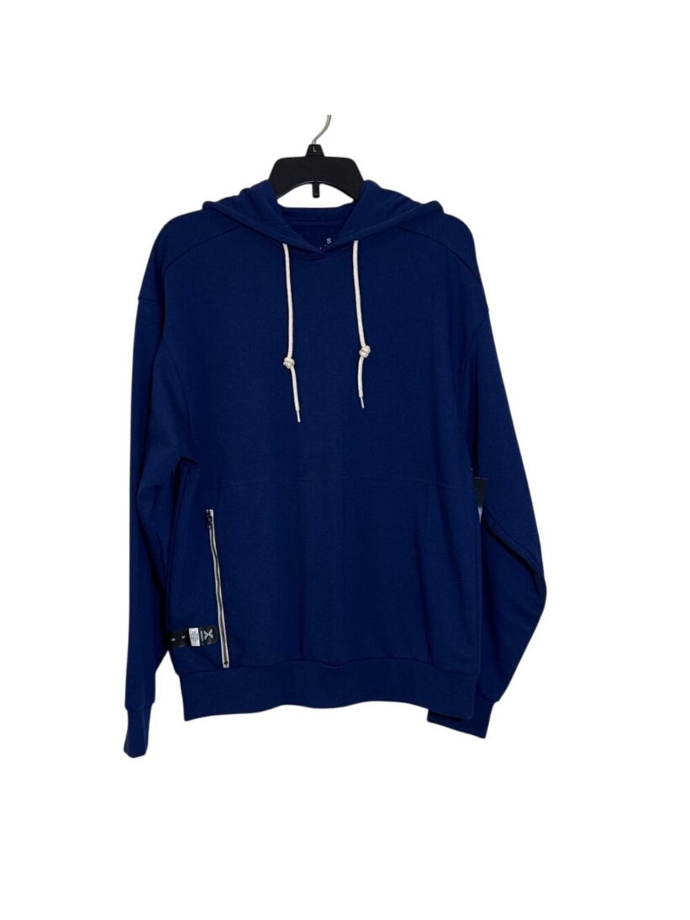Xersion Small Lifestyle, French Terry Long Sleeve Hoodie Blue Depths Side Pocket
